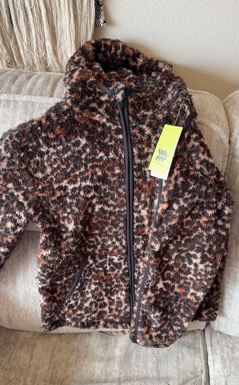 Girls Leopard Fuzzy Full Zip Hoodie |  All in motion